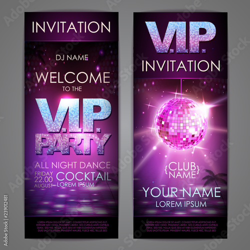 Set of disco background banners. V.I.P. party poster