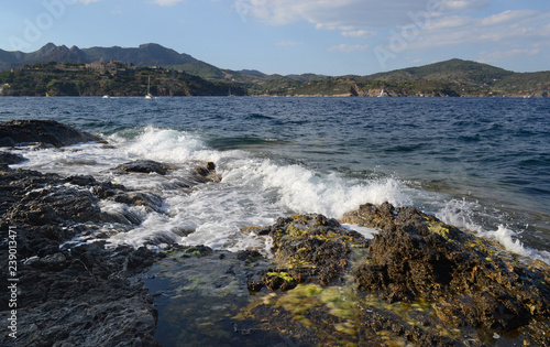 seascape with the rocky coast near Porto Azzurro, Elba island, Italy