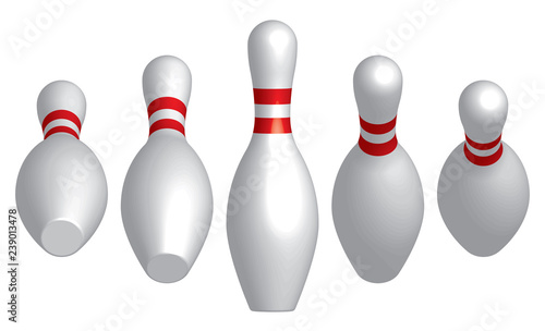 Bowling pins with rotating angle. 3D effect vector