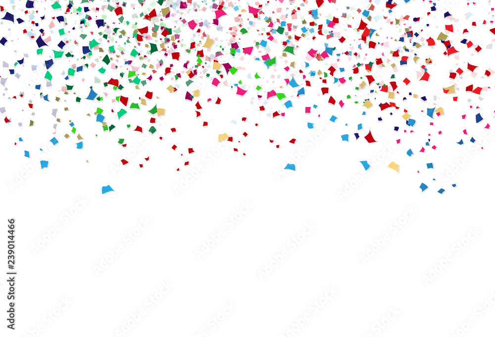 Colorful confetti, paper scatter celebration party abstract background vector illustration