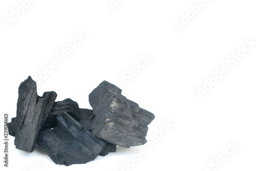 Charcoal burns through high-temperature combustion,Black wood charcoal white background,Charcoal White Background. 