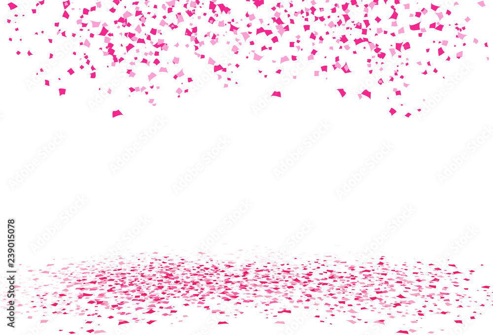 Pink confetti, paper scatter falling on the floor festive of celebration party abstract background vector illustration - obrazy, fototapety, plakaty 