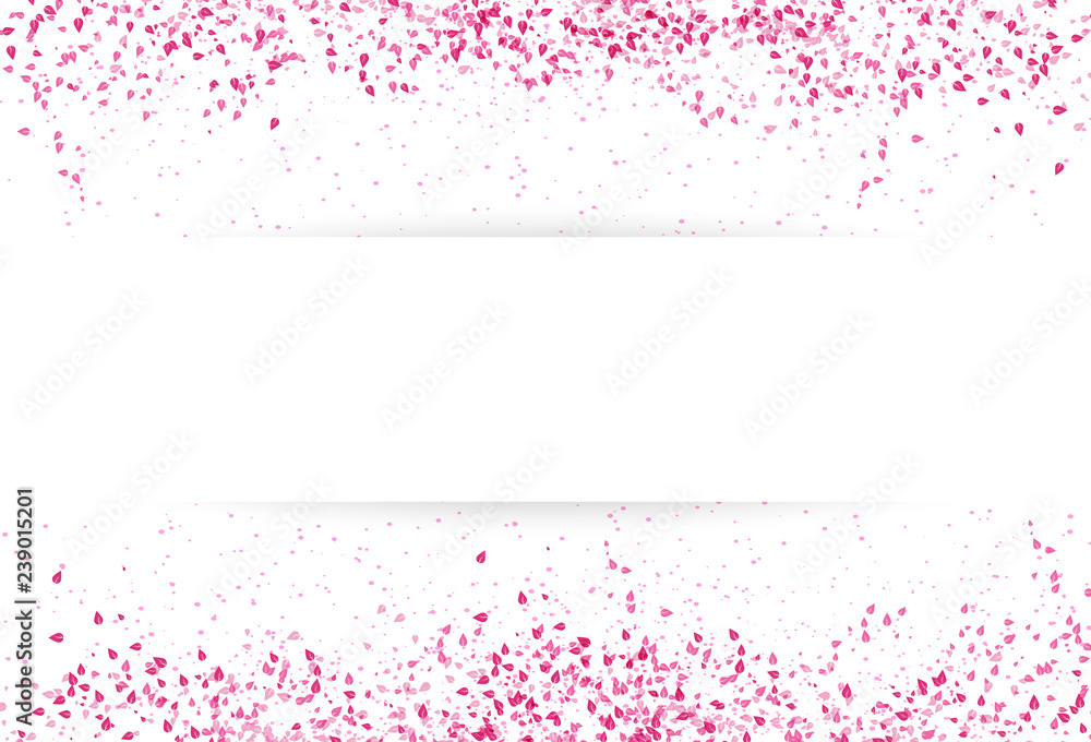 Sakura scatter pink leaves petal falling banner template concept on white frame abstract background vector illustration