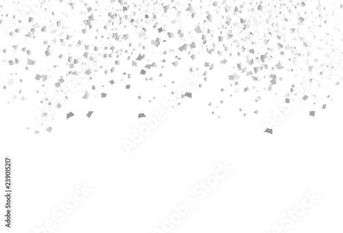 Scatter of silver confetti, paper falling reward congratulation celebration concept abstract background vector illustration
