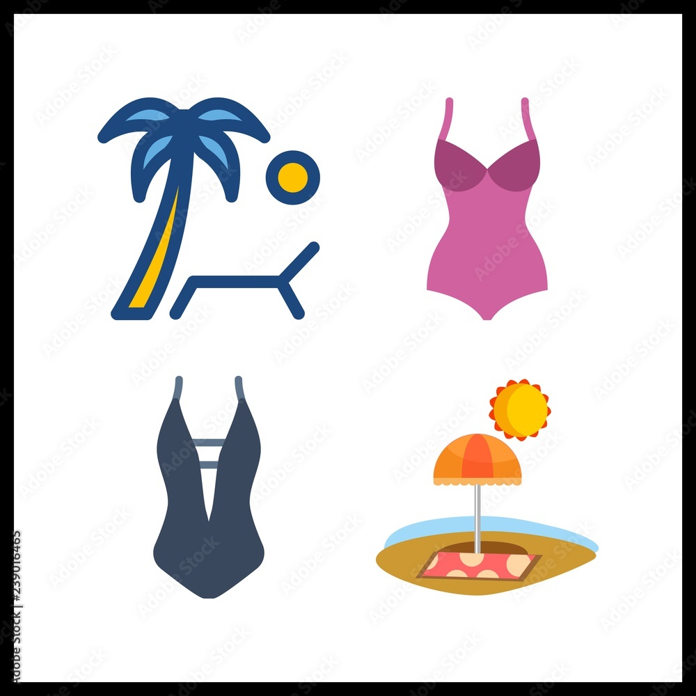 4 resort icon. Vector illustration resort set. sunbed and beach icons for resort works 4 resort icon. Vector illustration resort set. sunbed and beach icons for resort works