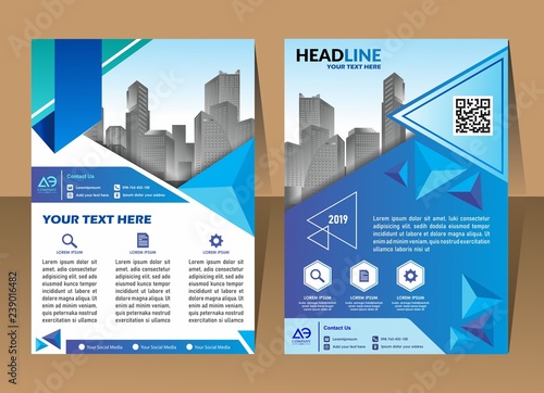 Business vector set. Brochure template layout, cover design annual report, flyer in A4 with colourful geometric shapes for PR, business, tech on bright background. Abstract creative design.