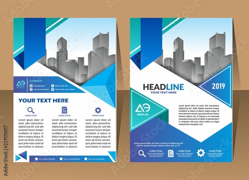Business vector set. Brochure template layout, cover design annual report, flyer in A4 with colourful geometric shapes for PR, business, tech on bright background. Abstract creative design. 
