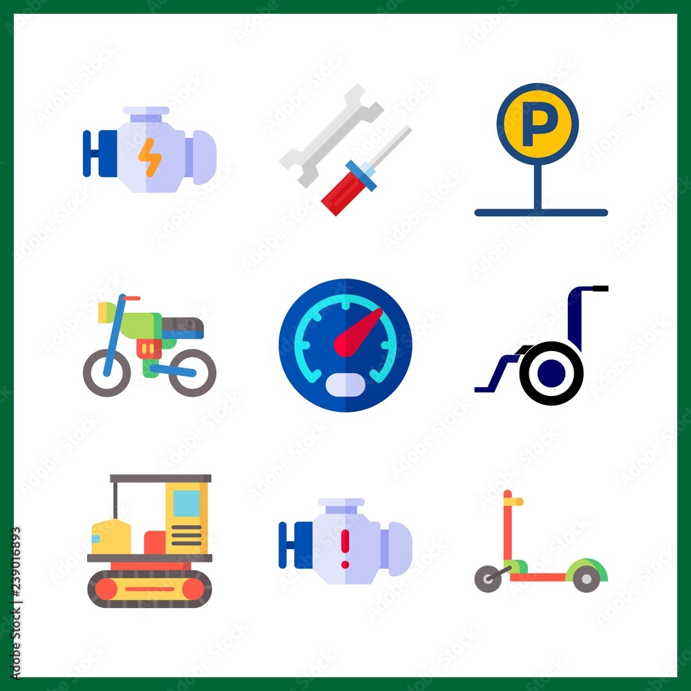 9 motor icon. Vector illustration motor set. parking and gauge icons for motor works 9 motor icon. Vector illustration motor set. parking and gauge icons for motor works