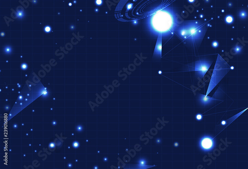 Fototapeta Naklejka Na Ścianę i Meble -  Technology, particles glowing with triangles futuristic science blue concept abstract background vector illustration