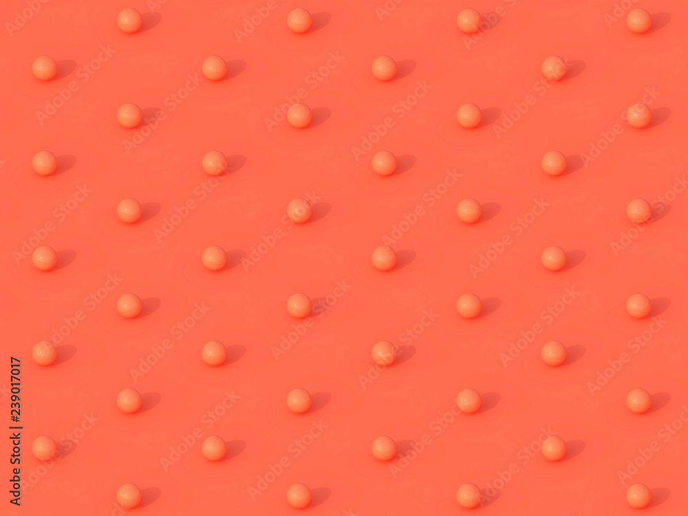 Abstract background pattern of coral spheres on coral background. 3d rendering. Coral living balls texture. Coral pearls background. Geometrical texture.