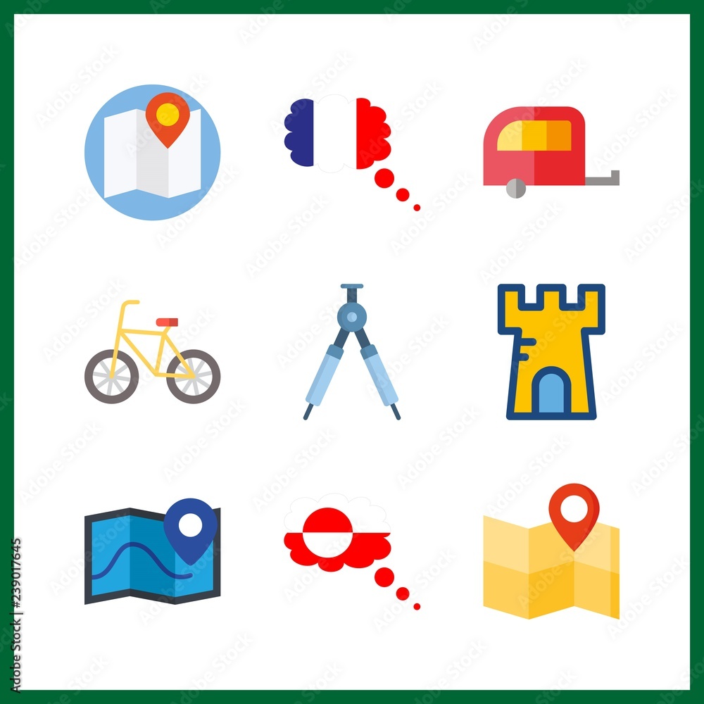 Fototapeta premium 9 tour icon. Vector illustration tour set. compass and france icons for tour works