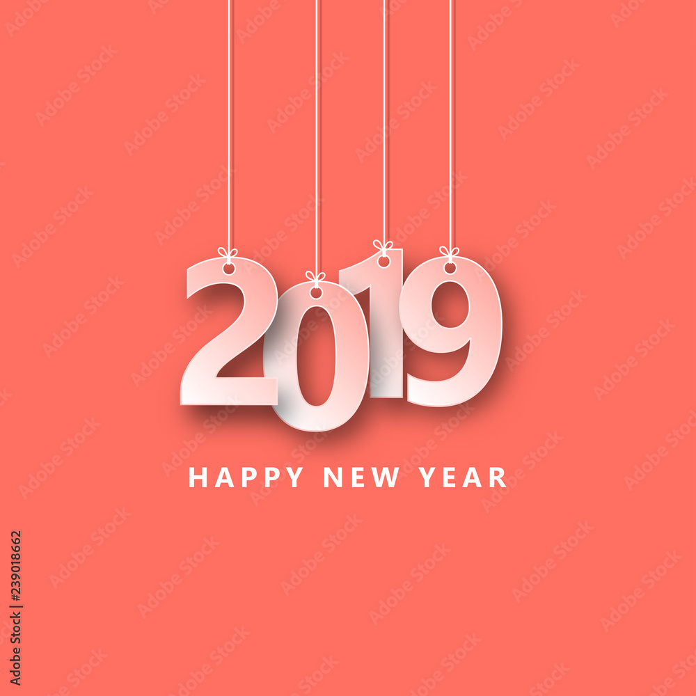 Happy new year 2019 vector illustration creative design paper cut style. Happy new year 2019 vector illustration creative design paper cut style.