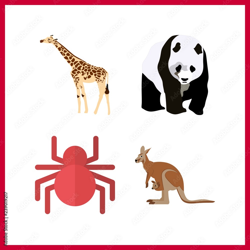 Obraz premium 4 wildlife icon. Vector illustration wildlife set. panda and giraffe icons for wildlife works