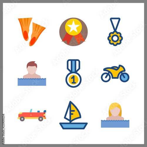 9 race icon. Vector illustration race set. sailboat and sport car icons for race works