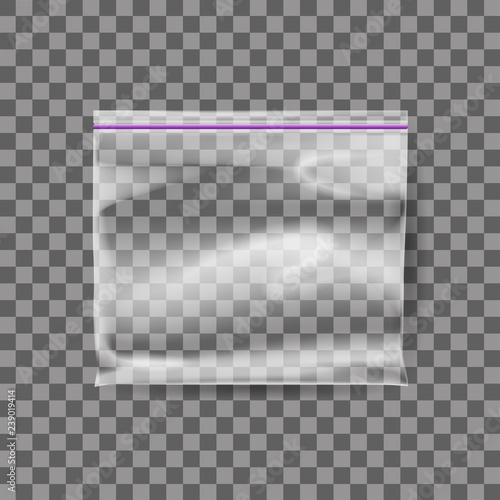 Realistic mock up, transparent plastic packaging for food and goods.