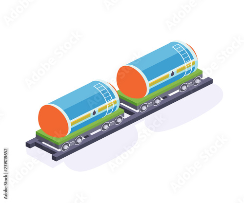 Object of oil industry. Cargo trailers, tanks with liquid, oil.