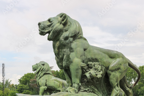 statue of lion in Retiro Park in Madrid