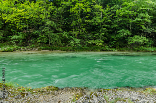 gruener fluss in bewegung