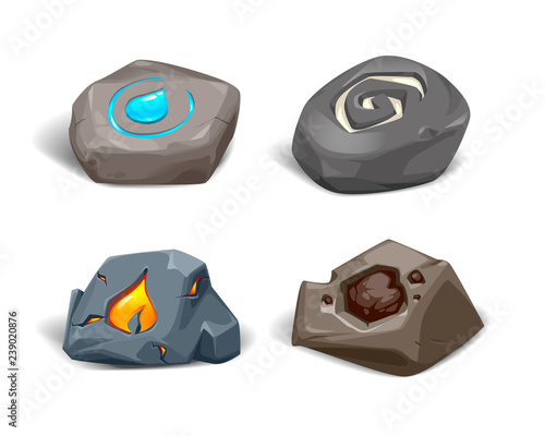 vector realistic stones with symbols of the four elements