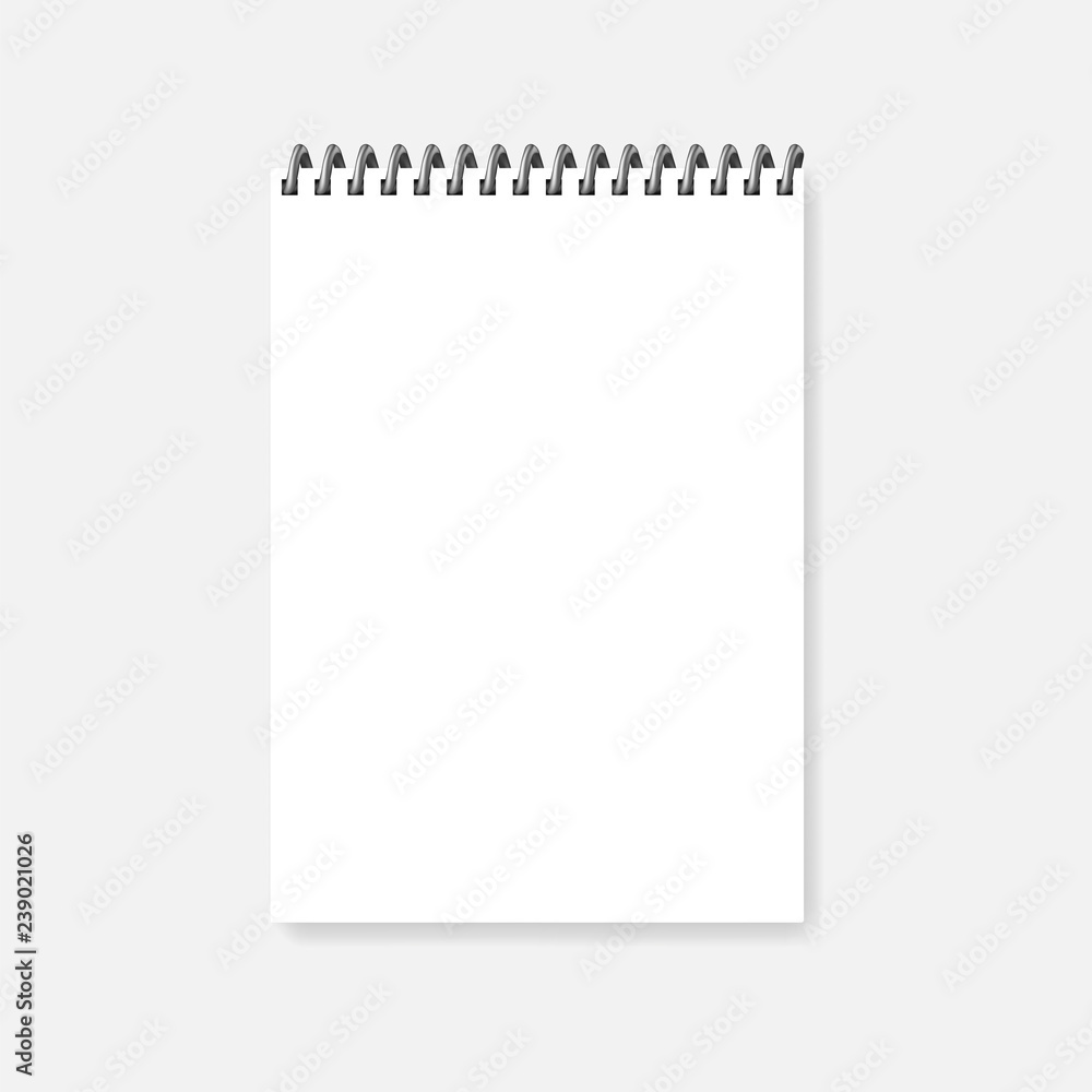 Top spiral blank notebook - white A4 diary, realistic vector mockup Top spiral blank notebook - white A4 diary, realistic vector mockup