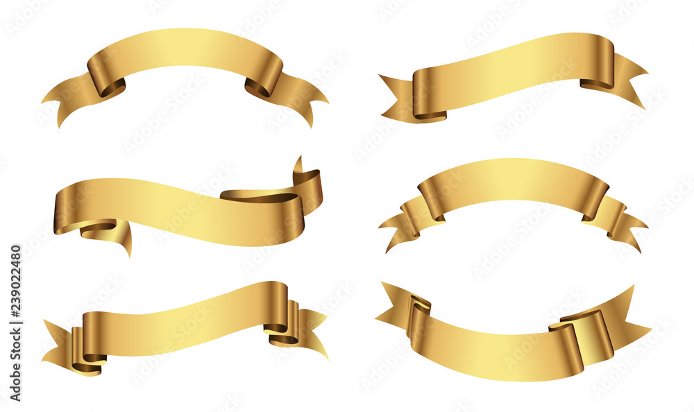 Set of gold ribbon banners