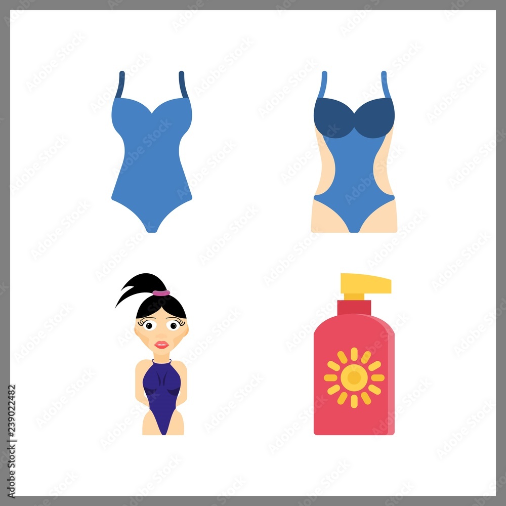 4 resort icon. Vector illustration resort set. sun protection and swimsuit icons for resort works 4 resort icon. Vector illustration resort set. sun protection and swimsuit icons for resort works