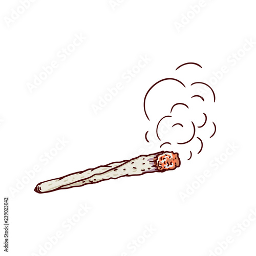 Vector weed joint, cannabis spliff, hash smoking cigarette sketch icon. Unhealthy smoking drug addication, legalized narcotics. Burning butt with marijuana isolated illustratoin