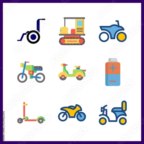 9 motor icon. Vector illustration motor set. all terrain and buggy icons for motor works