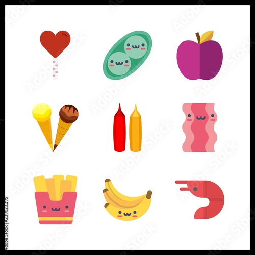 9 snack icon. Vector illustration snack set. pea and bacon icons for snack works