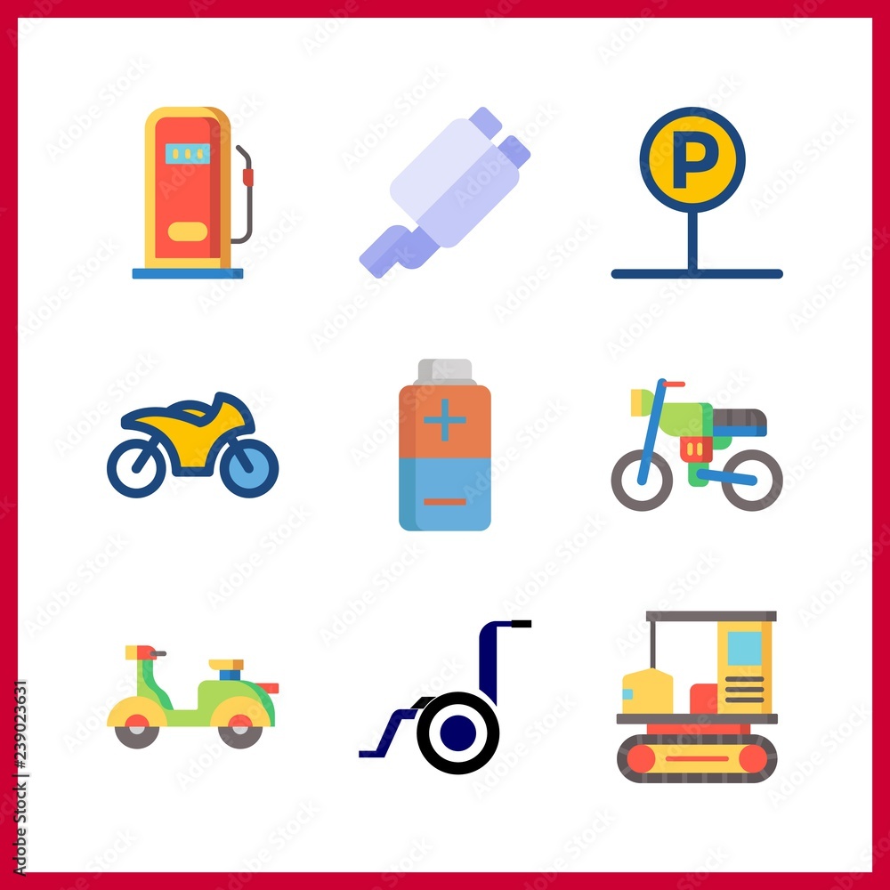 9 motor icon. Vector illustration motor set. parking and battery icons for motor works 9 motor icon. Vector illustration motor set. parking and battery icons for motor works