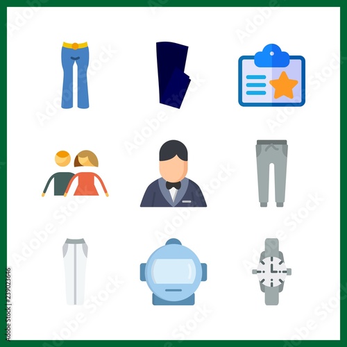 9 suit icon. Vector illustration suit set. astronaut and blue trousers icons for suit works