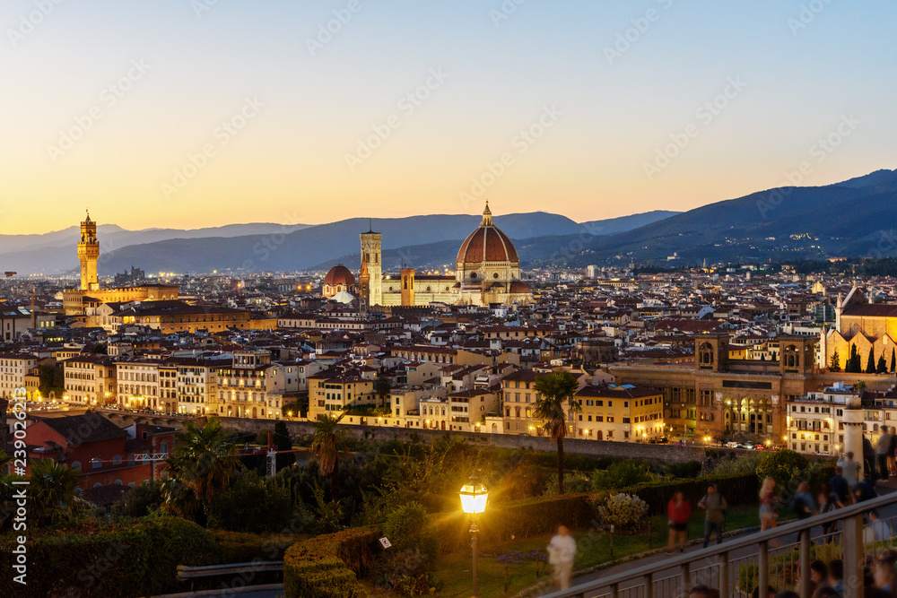 View of Florence from Piazzale Michelangelo at sunset. Italy