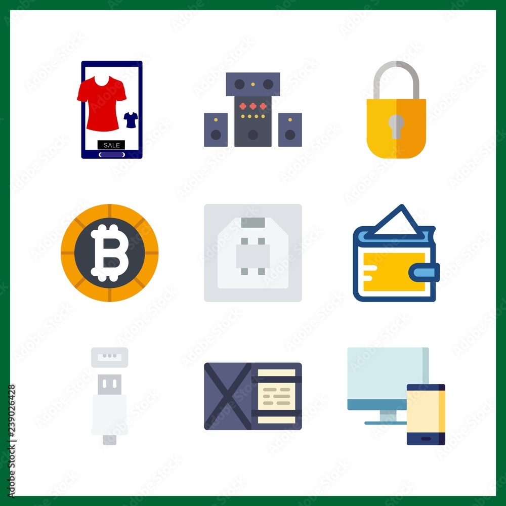 9 electronic icon. Vector illustration electronic set. accept and device icons for electronic works