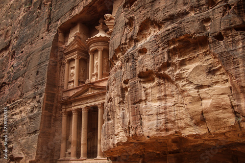 Rocks of Petra and the Al Khazneh or The Treasury at Petra, Jordan