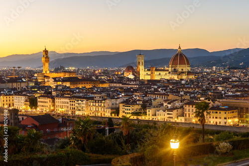 View of Florence from Piazzale Michelangelo at night. Italy