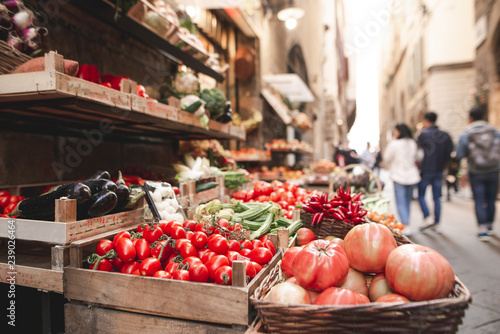 Fototapeta Naklejka Na Ścianę i Meble -  Many different fresh vegetables are sold on the streets of a tourist town. Street Market with Vegetables.