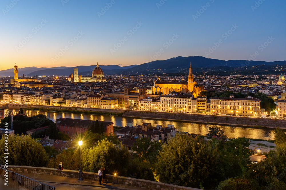 View of Florence from Piazzale Michelangelo at night. Italy
