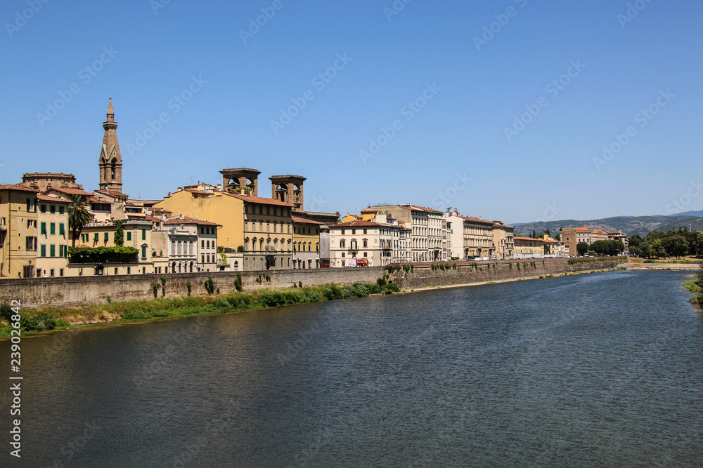 View of the typical houses of Florence and the Arno River, Florence, Italy