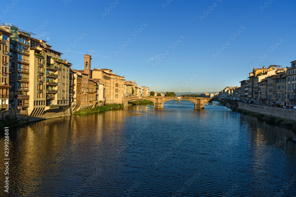 Trinity Bridge over river Arno at morning in Florence. Italy