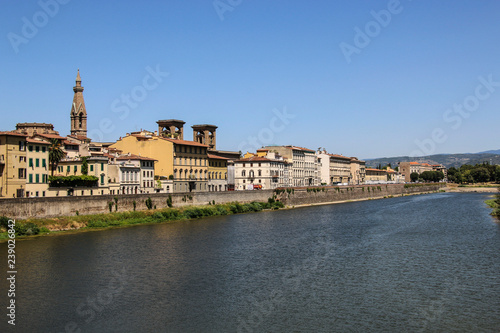 View of the typical houses of Florence and the Arno River, Florence, Italy