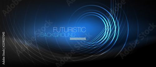 Dark abstract background with glowing neon circles