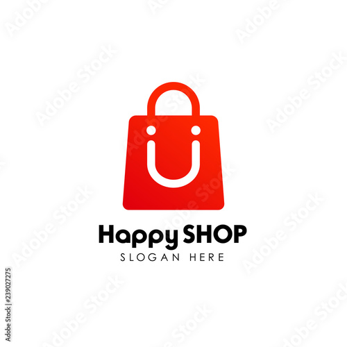 happy shop logo design template. shopping logo design stock