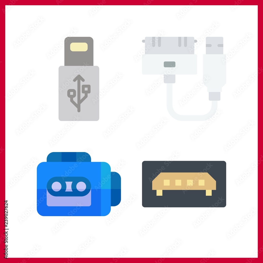 4 portable icon. Vector illustration portable set. tape recorder and usb icons for portable works 4 portable icon. Vector illustration portable set. tape recorder and usb icons for portable works
