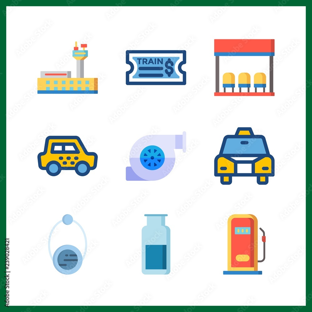 9 station icon. Vector illustration station set. gas station and motor icons for station works 9 station icon. Vector illustration station set. gas station and motor icons for station works