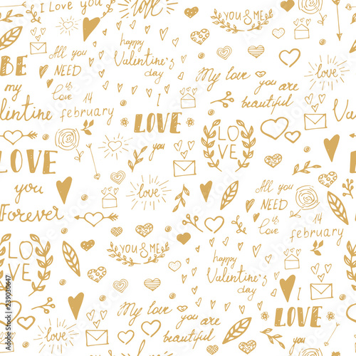 Seamless pattern with drawn design elements for Valentine s day