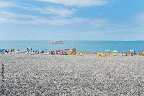 Batumi, Georgia - August 06, 2018: Stony seashore, in Batumi