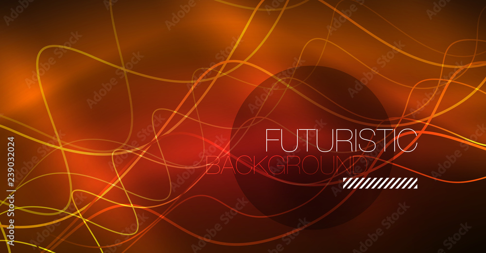 Abstract shiny glowinng color wave design element on dark background - science or technology concept