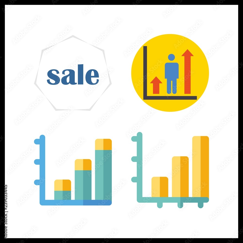 4 increase icon. Vector illustration increase set. bar chart and sale icons for increase works