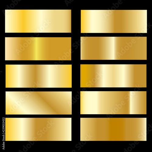 Golden gradient. Collection of colorful gradients with  glossy metal texture for design of covers, banners, posters and other creative projects.