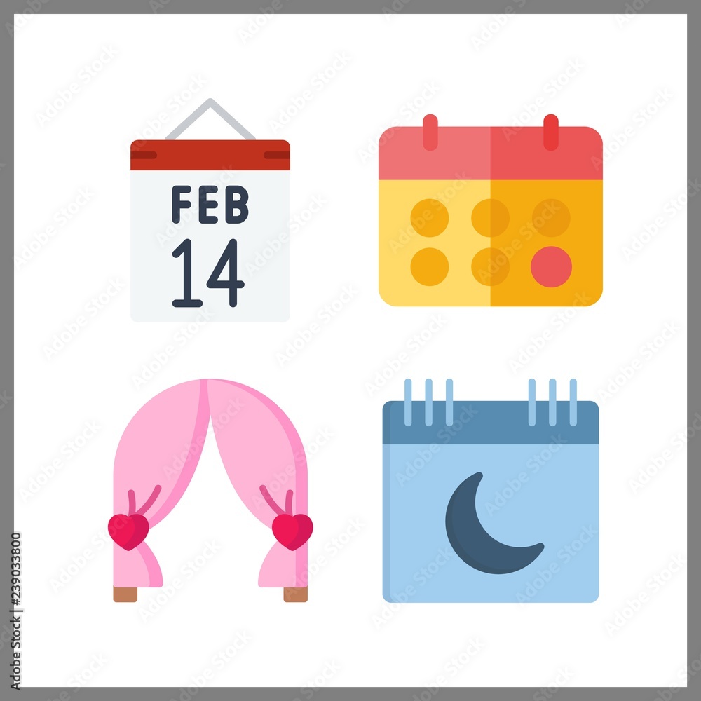 4 date icon. Vector illustration date set. calendar and valentines day icons for date works 4 date icon. Vector illustration date set. calendar and valentines day icons for date works